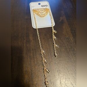 🌈NWT Hanging Skull 💀 Embellished Gold Colored Chain Hanging Necklace